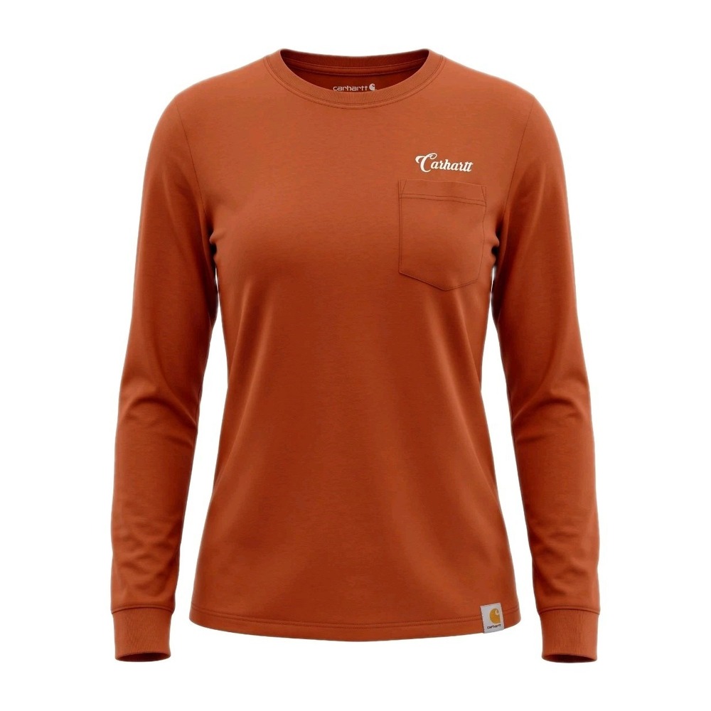 Carhartt T-Shirt Women XL Orange Loose Fit Long Sleeve Workwear Pocket Tee